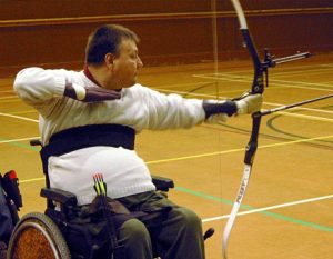 Disability Archery, an archer on the shooting line